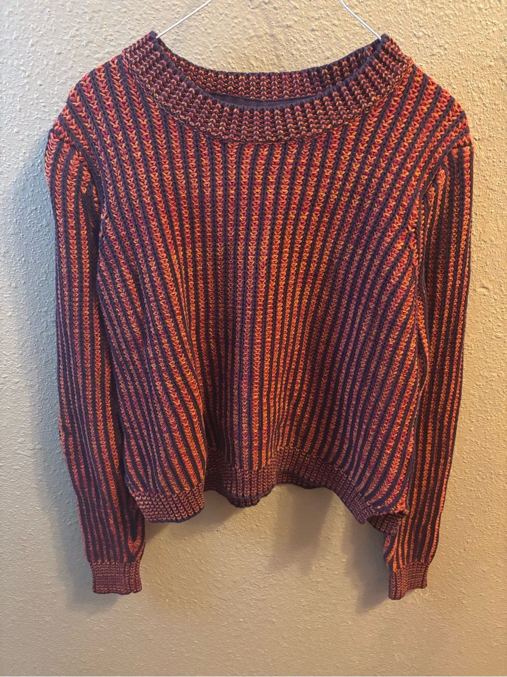 CAbi Striped Crewneck Sweater in Orange and Purple Mix
